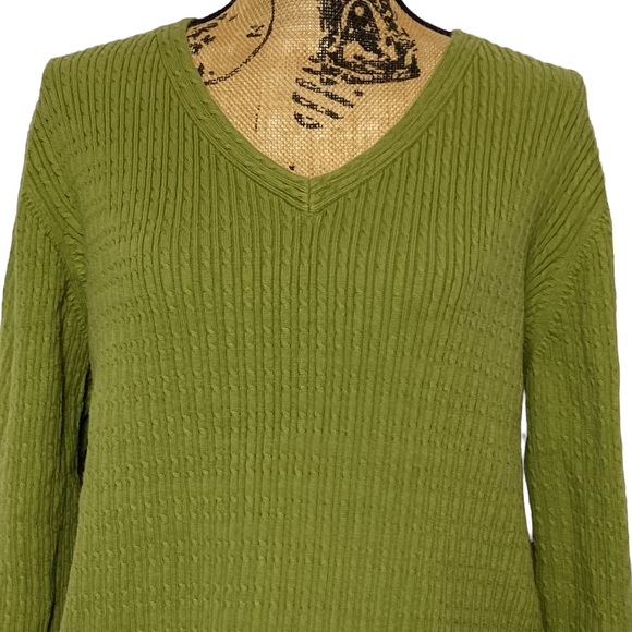 Liz Claiborne Green Striped V-Neck Long Sleeve Sweater 1X - Picture 2 of 10